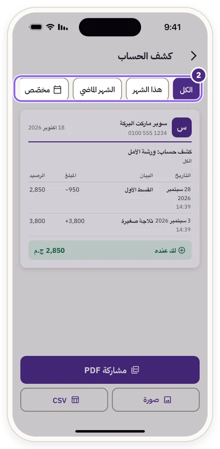 أزرار فترة الكشف: الكل، هذا الشهر، الشهر الماضي، مخصّص