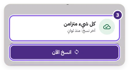 حالة «كل شيء متزامن» وزر «انسخ الآن»