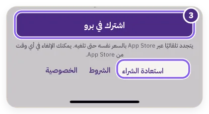 زر «اشترك في برو» ورابط «استعادة الشراء»