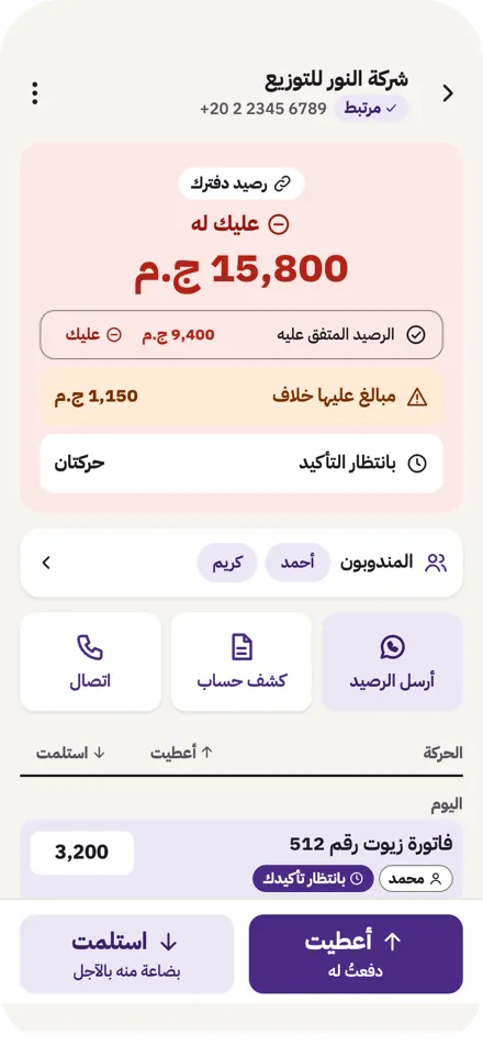 مورد برصيد واحد وتحته مندوبان